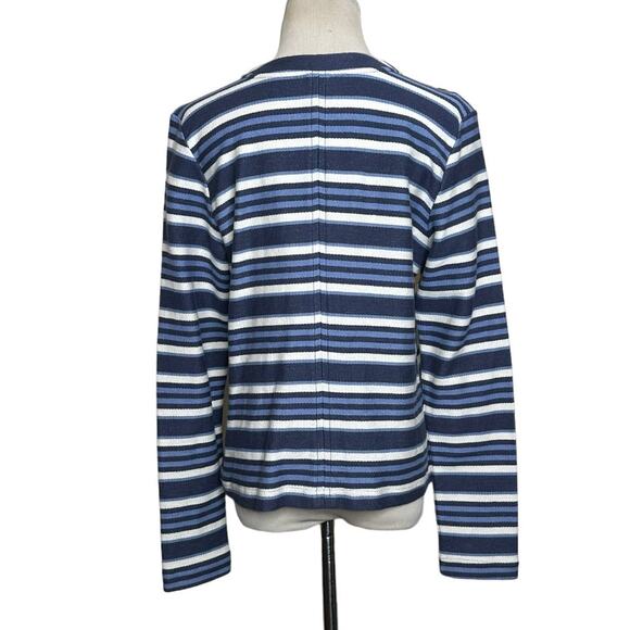 DB Blue and Ivory Striped Front Zip Front Pockets Cotton Jacket Size Small - Picture 2 of 11